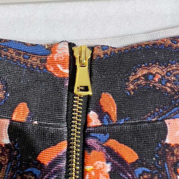 bebe x Naven Mini-Skirt Woman's Medium Floral Paisley STRETCHY Unlined Zipper - Picture 4 of 16